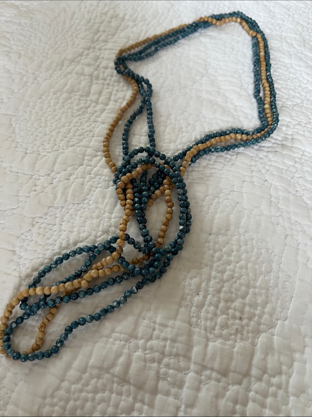 Handmade Blue and Tan Beaded Women's Necklace